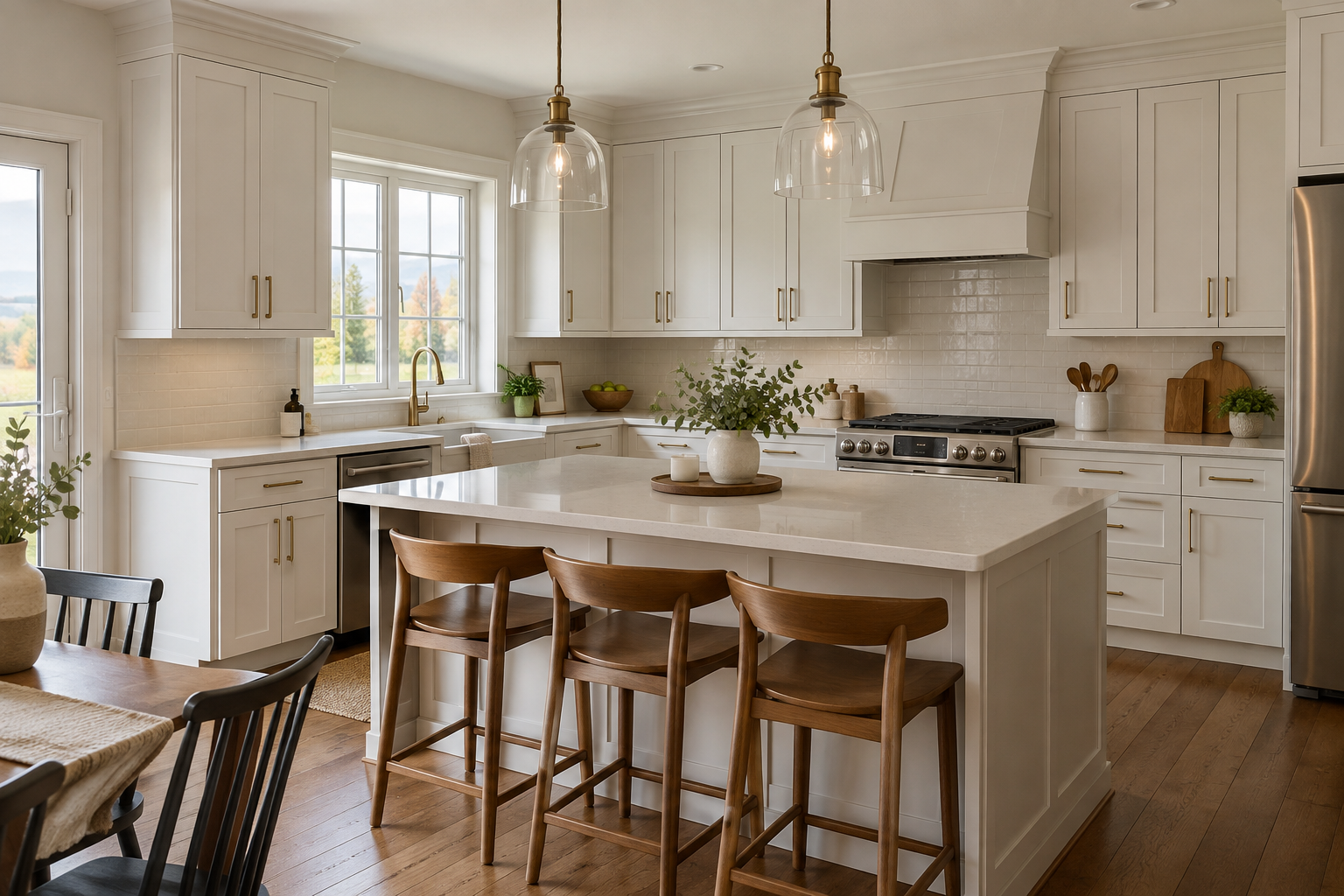 Concept image of a kitchen with soft white refinished cabinets
